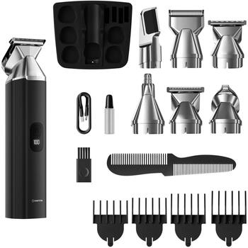 Manta Matu un bārdas trimmeris HT-01BK, 6 uzgaļi, 3-12mm, IPX7, USB-C, precīzi asmeņi, magnētiskie uzgaļi (HT-01BK)