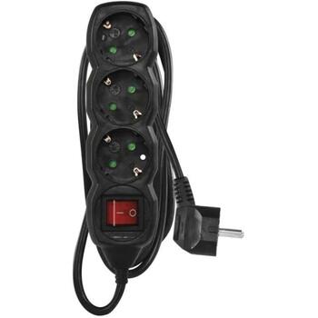 Emos Удлинитель PC1321R, 1,5м, 3×2P+PE, 3680W, PVC, с выключателем, черный, защита от детей (PC1321R)