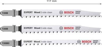 3 figūrzāģa asmeņi 2x T308B, 1x T308BO, Figūrzāģiem EXPERT WOOD 2-SIDE CLEAN FIGŪRZĀĢA ASMEŅU KOMPLEKTS, 2608900559, BOSCH (2608900559)