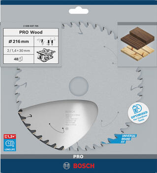 Standard for Wood 216x30x1.7/1.2x48T, Galda zāģiem PRO WOOD CORDLESS RIPZĀĢA ASMENS, 2608837726, BOSCH (2608837726)