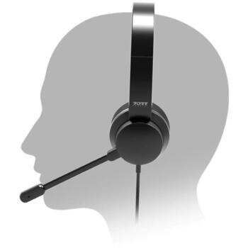 Port Connect austiņas 901605, USB-A, 32 Ohm, 20-20k Hz, 40 mm, stereo, mikrofons, omni, trokšņu slāpēšana, melnas (901605)