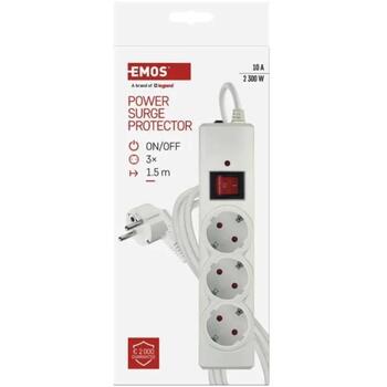 Emos Pārsprieguma aizsargs P54213, 1,5 m, 3x2P+PE, 2300 W, 10 A, bērnu aizsardzība, slēdzis ar apgaismojumu (P54213)