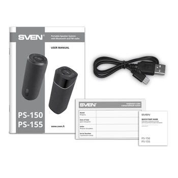 Pārnēsājamais Bluetooth skaļrunis 2.0 ar 10 W jaudu 2×5 W TWS FM radio USB un 1800mAh PS-150 melns SV-022327 Sven (SV-022327)