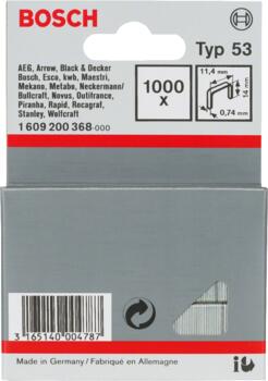 Skavas 53 tips 11,4x14 mm, 1000 gab., Bezvadu/pneimatiskajiem skavotājiem, rokas skavotājiem SMALKSTIEPLES SKAVA, TYPE 53, 1609200368, BOSCH (1609200368)