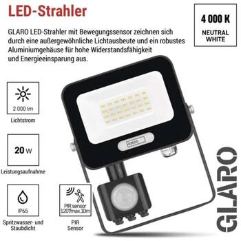 Emos LED прожектор GLARO ZS2324B, 20 W, 2000 lm, IP54, нейтральный белый, PIR датчик, алюминий (ZS2324B)