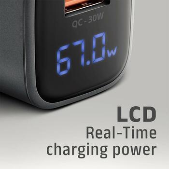 Axagon lādētājs ACU-PQ67D 67W, 2xUSB, PD3.0, QC4+, LCD displejs, strāvas adapteris (ACU-PQ67D)