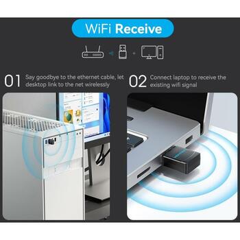 Vention USB adapteris 2.4G/5G KDSB0, 433 Mbit/s, WLAN, 802.11a/b/g/n/ac, 128-bit WEP, Plug and Play, melns (KDSB0)