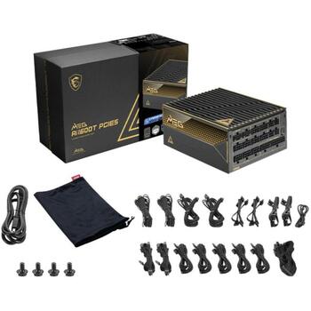 Msi Datora barošanas bloks MEG AI1600T PCIE5, 1600W, 100-240V, 80 PLUS Titanium, pilnībā modulārs, melns (MEG AI1600T PCIE5)