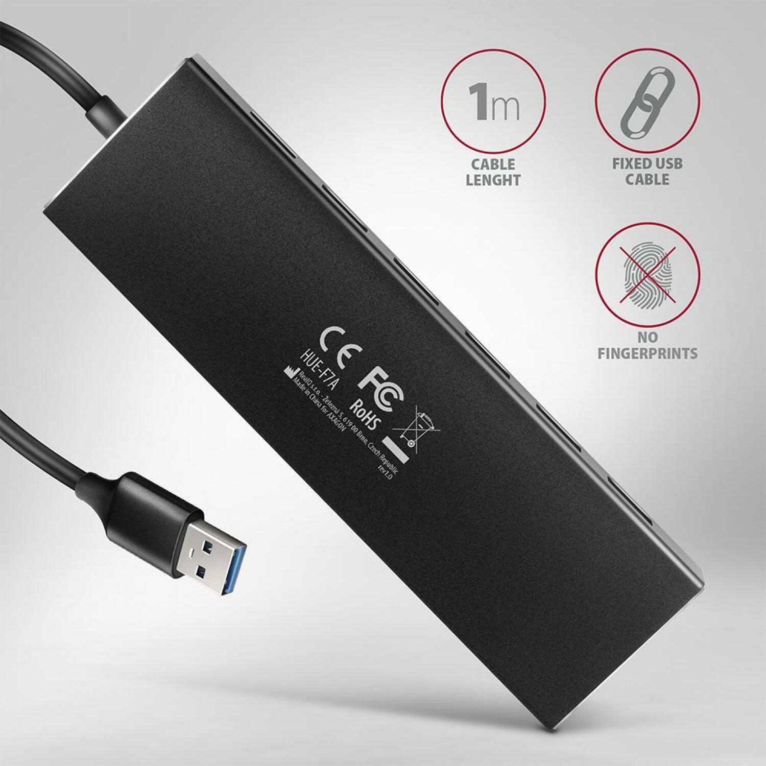 Axagon USB хаб HUE-F7A USB 3.2 7x USB-A, 1 м кабель, алюминиевый корпус, Hot Plug, Plug and Play (HUE-F7A)