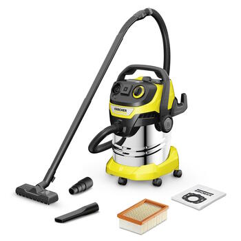 Karcher 1.628-357.0 WD 5 P S V-25/5/22 Сухо-влажный пылесос 1200 W 25 L 5 m кабель 2.2 m шланг Перекл. пол-насадка Пылевой фильтр Функция дула Жёлто-чёрный (1.628-357.0)
