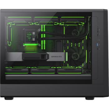 Gamemax Korpuss CLAW 360 BK, M-ATX, 4, 1 x USB 3.0, 1 x USB-C, 1 x austiņas, atbalsta 120 mm radiatoru aizmugurē (CLAW 360 BK)