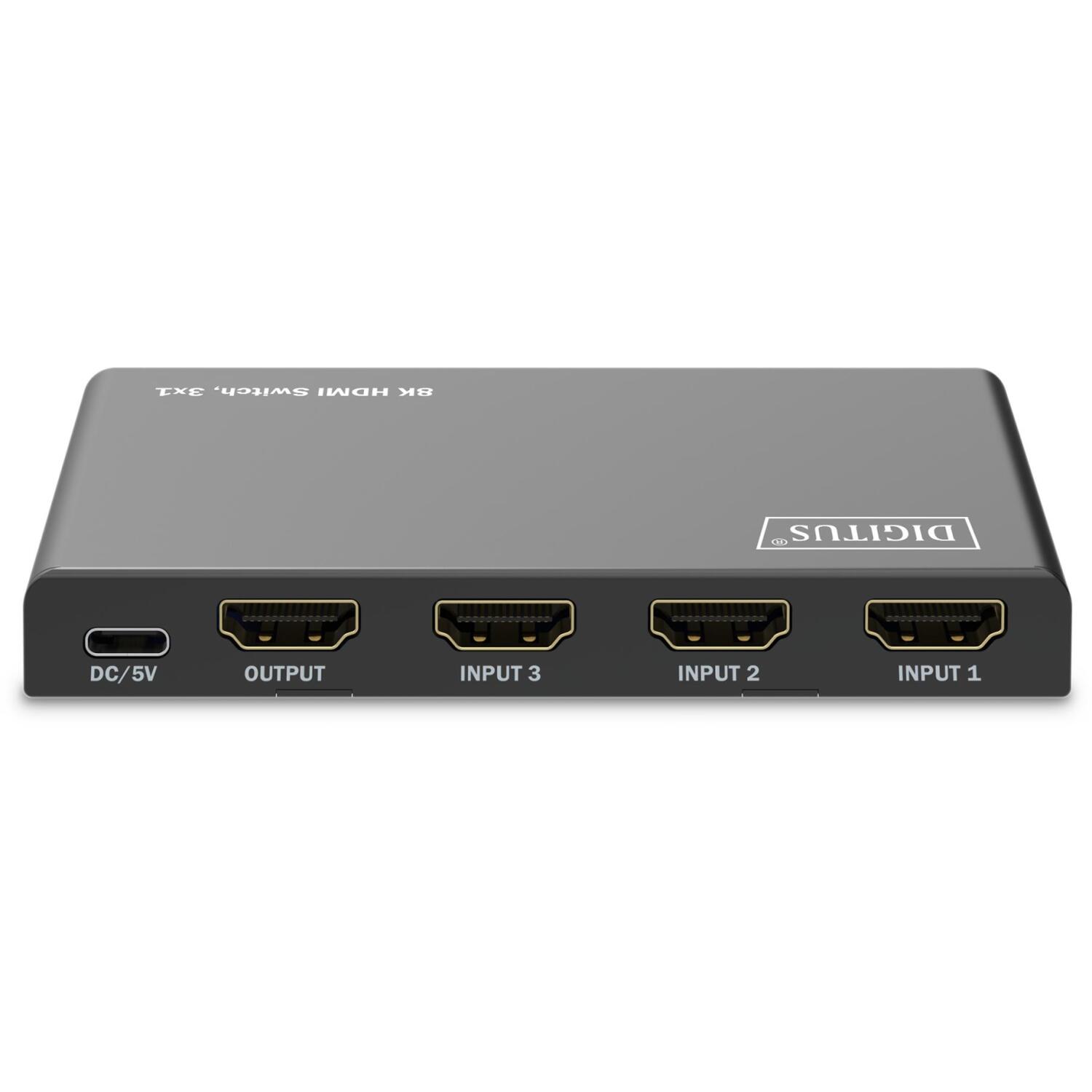 Digitus HDMI коммутатор, 3x1, DS-55333, 4xHDMI, 48Gbps, металлический корпус, поддержка HDR (DS-55333)