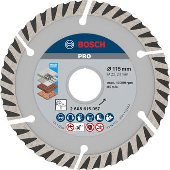 Dimanta grieš. disks * Universal 115x22.23 mm, Mazām leņķa slīpmašīnām PRO MULTI MATERIAL DIMANTA GRIEZĒJDISKS, 2608615057, BOSCH (2608615057)