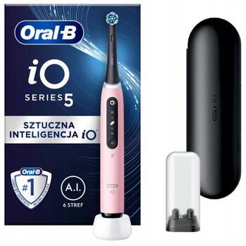 Oral-B elektriskā zobu birste iO5 Pink, 1 galviņa, 5 režīmi, rozā, uzlādējama, pieaugušajiem, ceļojuma maciņš, uzlādes bāze (iO5 Pink)