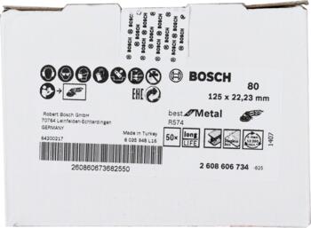 Fiber disks BestforMetal D=125 mm,K 80,1 gab., Mazām leņķa slīpmašīnām PRO R574 ŠĶIEDRU DISKS, 2608606734, BOSCH (2608606734)