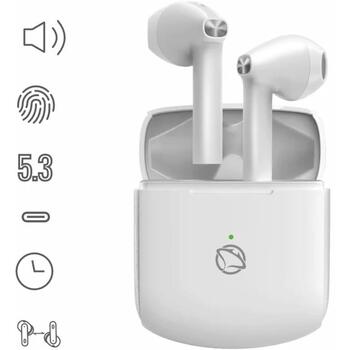 Manta Беспроводные наушники MTWS010W, 6ч, Bluetooth 5.3, Hi-Fi, Встроенный микрофон, Активное шумоподавление (MTWS010W)