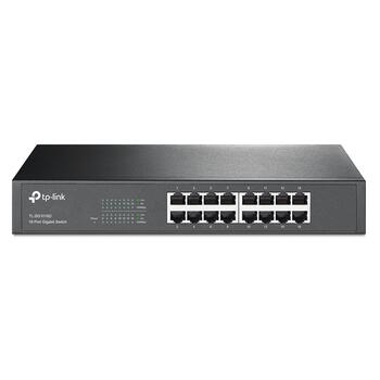Сетевой коммутатор 16 × Gigabit RJ45 неуправляемый TL-SG1016D 16 × 10/100/1000 Mbps Auto MDI MDIX настольный рэковый монтаж Черный TP-Link (TL-SG1016D)