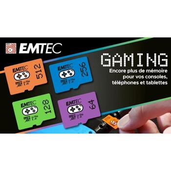Emtec microSDXC 256GB UHS-I U3 V30 A1 Gaming ECMSDM256GXCU3G, 256GB, 100MB/s, 50MB/s, A1/A2 совместимость (ECMSDM256GXCU3G)