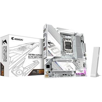 Gigabyte mātesplate X870M A ELITE WF7 ICE, ligzda AM5, DDR5 8200MHz, 256GB, micro ATX, Wi-Fi 7, 2.5GbE, USB4, Bluetooth 5.4 (X870M A ELITE WF7 ICE)