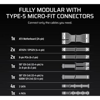 Corsair barošanas bloks RM1000x SHIFT CP-9020300-EU, 1000W, 140mm ventilators, Cybenetics Gold, ATX12V 3.1, PCIe 5.1 (CP-9020300-EU)