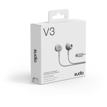 Sudio наушники V3 V3WHT, USB-C, 32Ω, 98dB, 10mm, in-ear, микрофон, серый белый (V3WHT)