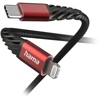 Hama USB-кабель 00201541, 1.5m, USB 2.0, Lightning, USB Type-C, 3A, 480Mbit/s, быстрая зарядка, черный/красный (00201541)
