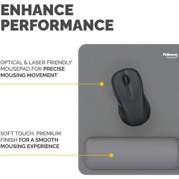 Fellowes Breyta коврик для мыши 100142556, 240x200мм, серый, подставка для запястья, эргономичный, антибактериальный (100142556)
