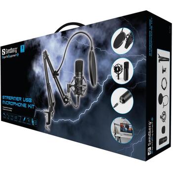 Sandberg Streamer USB mikrofons 126-07, 30-16000 Hz, -27 dB, 24 bit, 96 kHz, USB tips B, 2,5 m, 7 gab. (126-07)