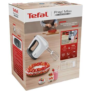 Tefal Ручной миксер HT461138 Prep'Mix+, 500 Вт, 5 скоростей, Турбо режим, Белый/Серый (HT461138)