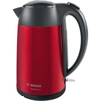 Bosch Чайник DesignLine TWK3P424, 2400 W, 1.7 L, нержавеющая сталь, 360° вращающаяся база, красный (TWK3P424)