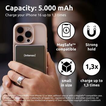Intenso Power Bank 7344024, 5000mAh, 15W беспроводная зарядка, 20W USB-C PD, совместим с MagSafe (7344024)