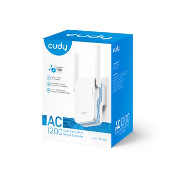 Cudy RE1200 WiFi Mesh репитер, AC1200, 867+300 Мбит/с, 1×10/100 Мбит/с, WPA3, WPS, режим AP, белый (RE1200)