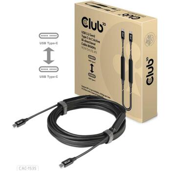 Club3D USB-C uz USB-C kabelis CAC-1535 5m, 8K60Hz, 10Gbps, 60W, aktīvs, divvirzienu (CAC-1535)