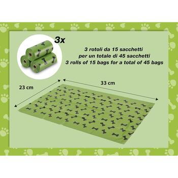 Beper пакеты для собачьих экскрементов C207PET012, 3 рулона, 45 пакетов, 23x33см, прочные, ароматизированные, легко отделяемые (C207PET012)