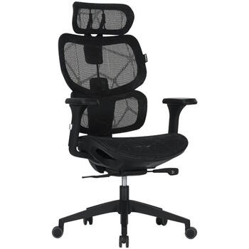 Spēļu un biroja krēsls ar elpojošu mesh audumu 3D regulējami roku balsti 90°–120° nolieci galvas un jostas atbalsts līdz 136 kg Ventra MOCH01 Melns CNS-MOCH01 CANYON (CNS-MOCH01)