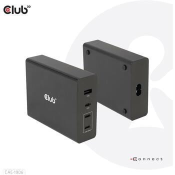 Club3D зарядное устройство CAC-1906 132W, 3 USB Type-C, 1 USB Type-A, 100-240V, PD 3.0, защита от перегрузки и короткого замыкания (CAC-1906)