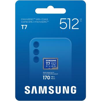 Samsung Карта памяти T7 microSD MB-MB512T/WW, 512 GB, Micro SDXC, UHS-I 10 U3 V30, до 170 MB/s, водонепроницаемая, ударопрочная (MB-MB512T/WW)