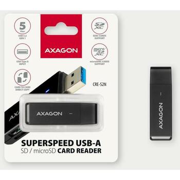 Axagon Читатель карт памяти CRE-S2N USB 3.2 Gen 1, 2 слота, 5000 Mbit/s, поддерживает MicroSD, SD, черный (CRE-S2N)