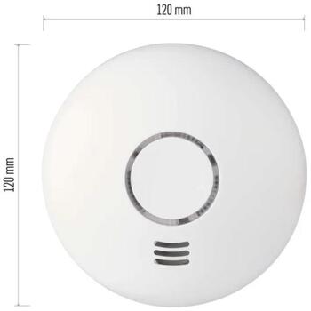 Emos Датчик дыма GS558 P56500, 35,5x120x120mm, 10 лет, 30-95% влажность, IP20, 2x1,5V AA, до 20m, -10 до +45°C (P56500)