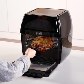Black Decker Karstā gaisa friteris 12L ES9730030B, 1700W, 40-200°C, 6h taimeris, melns, digitālais displejs, nelīpošs (ES9730030B)