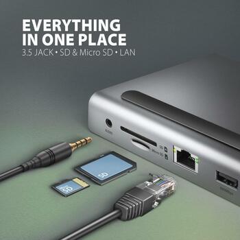Axagon док-станция HMC-4KX3, 3x USB-A, 2x HDMI, DP, RJ-45, SD/microSD, аудио, PD 100W (HMC-4KX3)