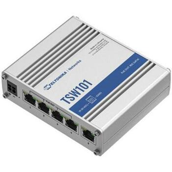 Teltonika коммутатор TSW101 5 портов 10/100/1000 PoE+ 2000 MAC адресов 10 Gbit/s IP30 9-30 V 4 PoE порта 30 W (TSW101)