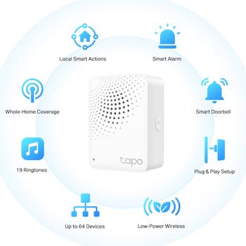Tapo Smart IoT Hub ar zvanu, TP-Link, Tapo H100, 922 MHz, 2.4GHz Wi-Fi, 0~40°C, 72 x 62.5 x 51 mm, UL94-V0 (TAPOH100)