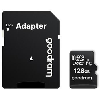 Goodram M1AA-1280R12 карта памяти, 128 ГБ, MicroSDXC, UHS-I Class 10 U1, 100 Мб/с чтение, 10 Мб/с запись, 3.3 В, SD адаптер (M1AA-1280R12)