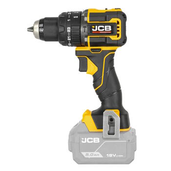 JCB JCB-18PCD-75-5 Professional 18V kompakta bezsuku urbjmašīna-skrūvgriezis urbšanai un skrūvēšanai 75Nm 13mm patrona 2x5.0Ah akumulatori 4.5A lādētājs (JCB-18PCD-75-5)