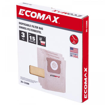 Ecomax мешки для пыли EMX 25L 25-1238N&EMX, 3 шт., бумажные, 0.3 кг, совместимы с Ecomax (25-1238N&EMX)