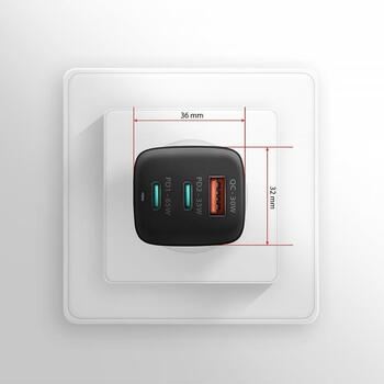Axagon настенный зарядное устройство ACU-DPQ65 65W, 3x выход (USB-A + два USB-C), PD3.0/QC4+/PPS/Apple (ACU-DPQ65)