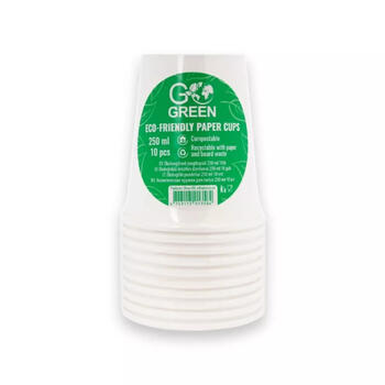 Gogreen Экологический стакан 1901358, 250ml, 10 шт., белый, компостируемый, соответствует EN 13432 (1901358)