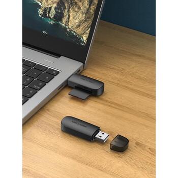 Vention atmiņas karšu lasītājs CLEB0, 60mm, USB, melns, 2 sloti, 1 gab., polietilēna maisiņš, saderīgs ar Win 11/10/8/Vista/XP (CLEB0)