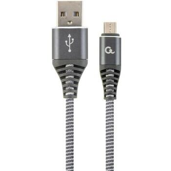 Gembird kabelis USB2 uz Micro-USB 1m, balts/pelēks, USB micro-B (vīriešu), USB Type-A (vīriešu) (CC-USB2B-AMMBM-1M-WB2)